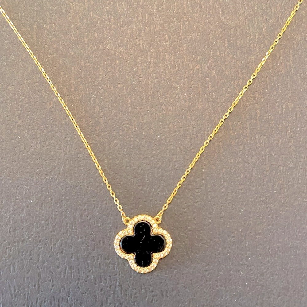NWT Rachel Zoe Sterling Silver Black Clover Pave Necklace - Picture 7 of 10